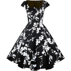 Women's Cocktail Party Dress Cap Sleeve 1950 Retro Swing Dress with Pockets